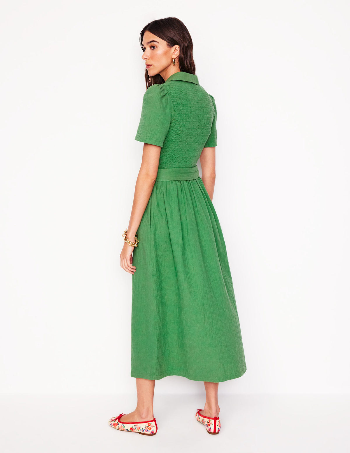 Amber Double Cloth Midi Dress-Paradise Green - Image 3