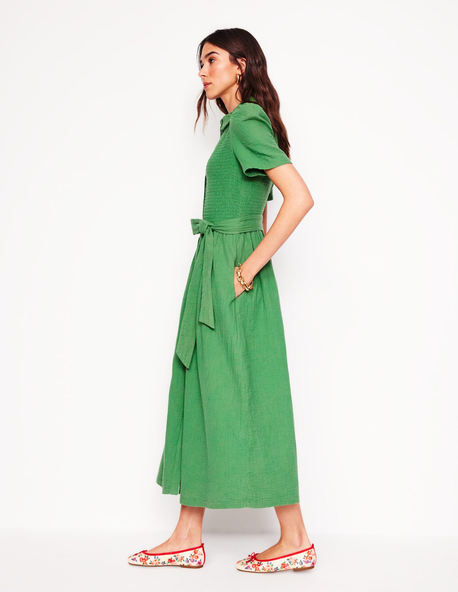 Amber Double Cloth Midi Dress-Paradise Green Amber Double Cloth Midi Dress-Paradise Green