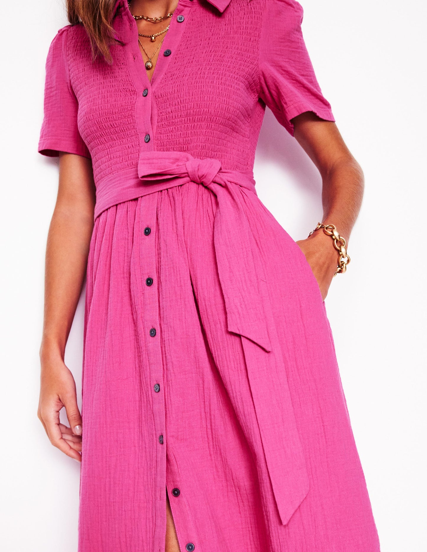 Amber Double Cloth Midi Dress-Cosmos Pink