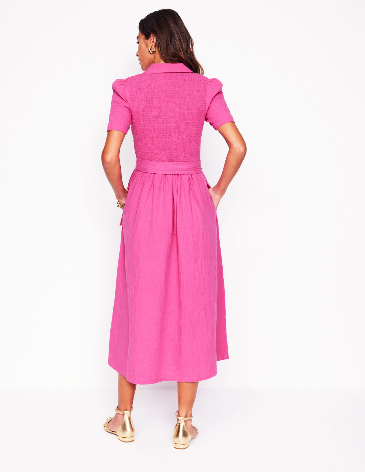 Amber Double Cloth Midi Dress-Cosmos Pink - Image 3