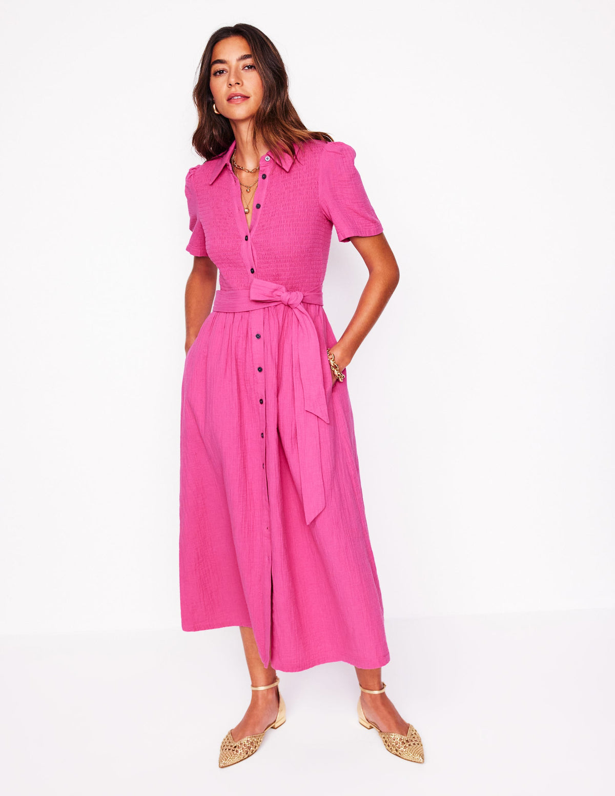 Amber Double Cloth Midi Dress-Cosmos Pink - Image 4