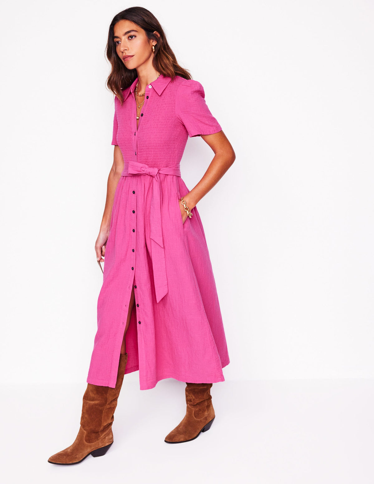 Amber Double Cloth Midi Dress-Cosmos Pink - Image 5