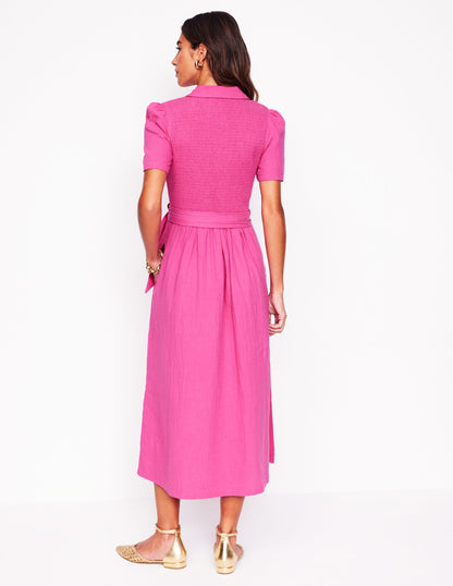 Amber Double Cloth Midi Dress-Cosmos Pink