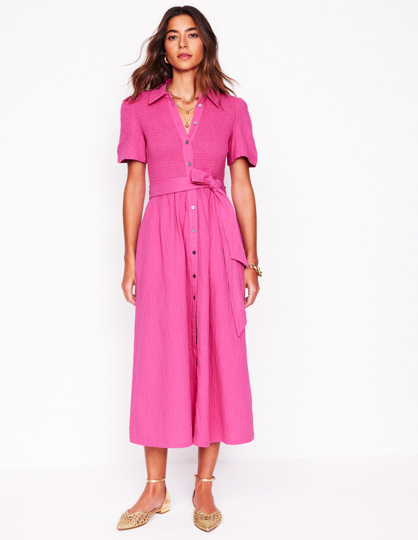 Amber Double Cloth Midi Dress-Cosmos Pink