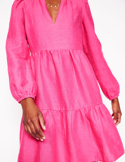 Esme Linen Short Dress-Pink Peony