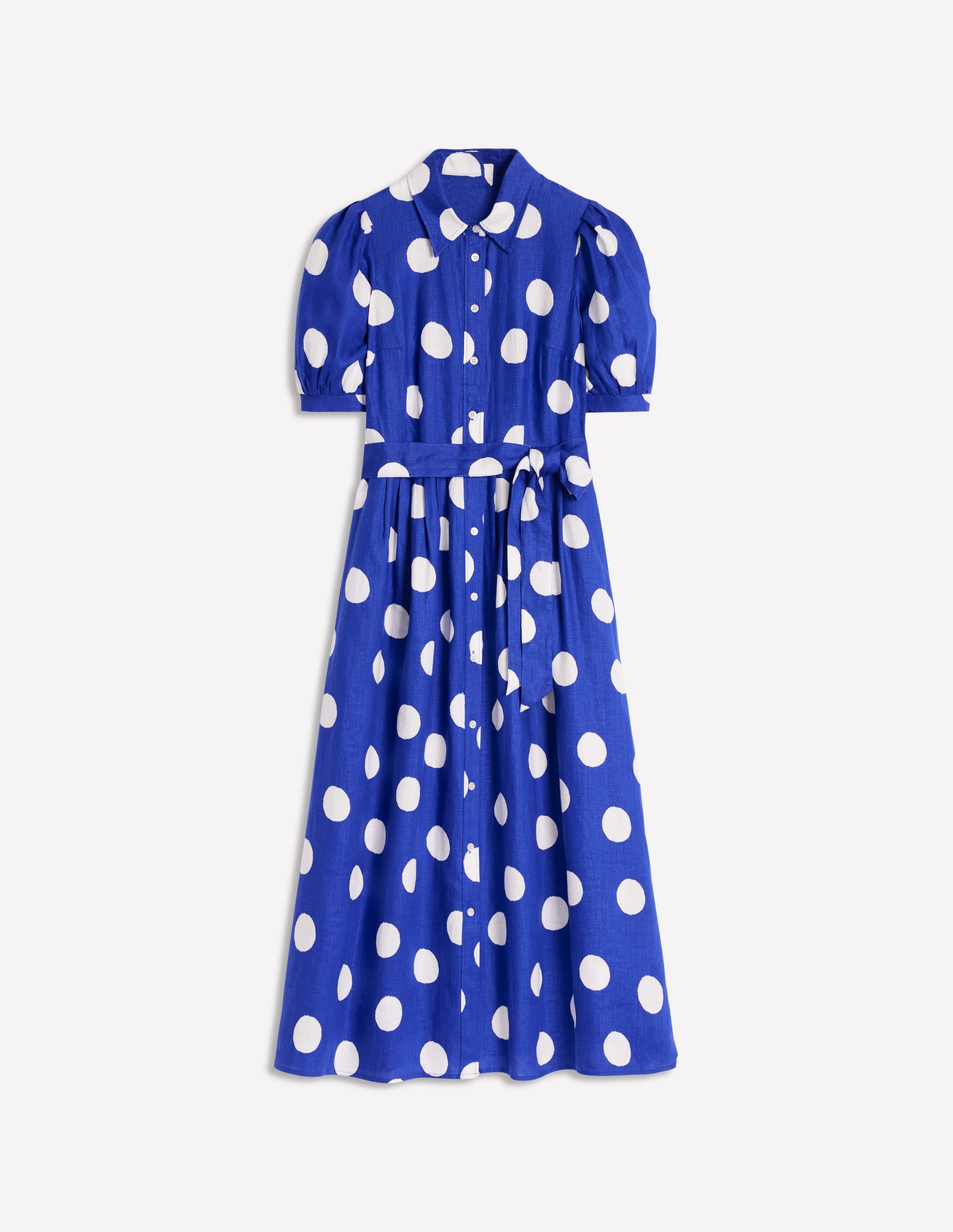 Alexa Linen Maxi Shirt Dress-Bright Blue, Abstract Dot - Image 7