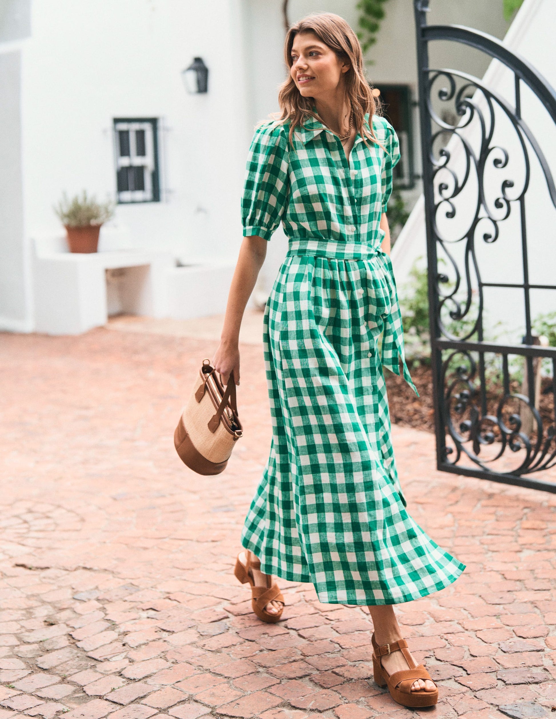 Pink Gingham Shirt Dress Alexa Linen Maxi Shirt Dress-Rich Emerald Gingham Boden USA Pink Gingham Shirt Dress Alexa Linen Maxi Shirt Dress-Rich Emerald Gingham Boden USA