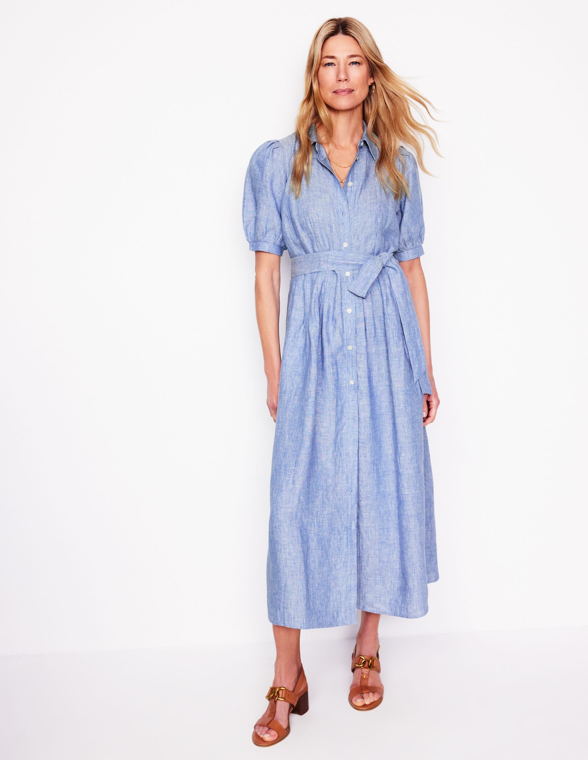 Alexa Linen Maxi Shirt Dress-Grey Blue Chambray - Image 1
