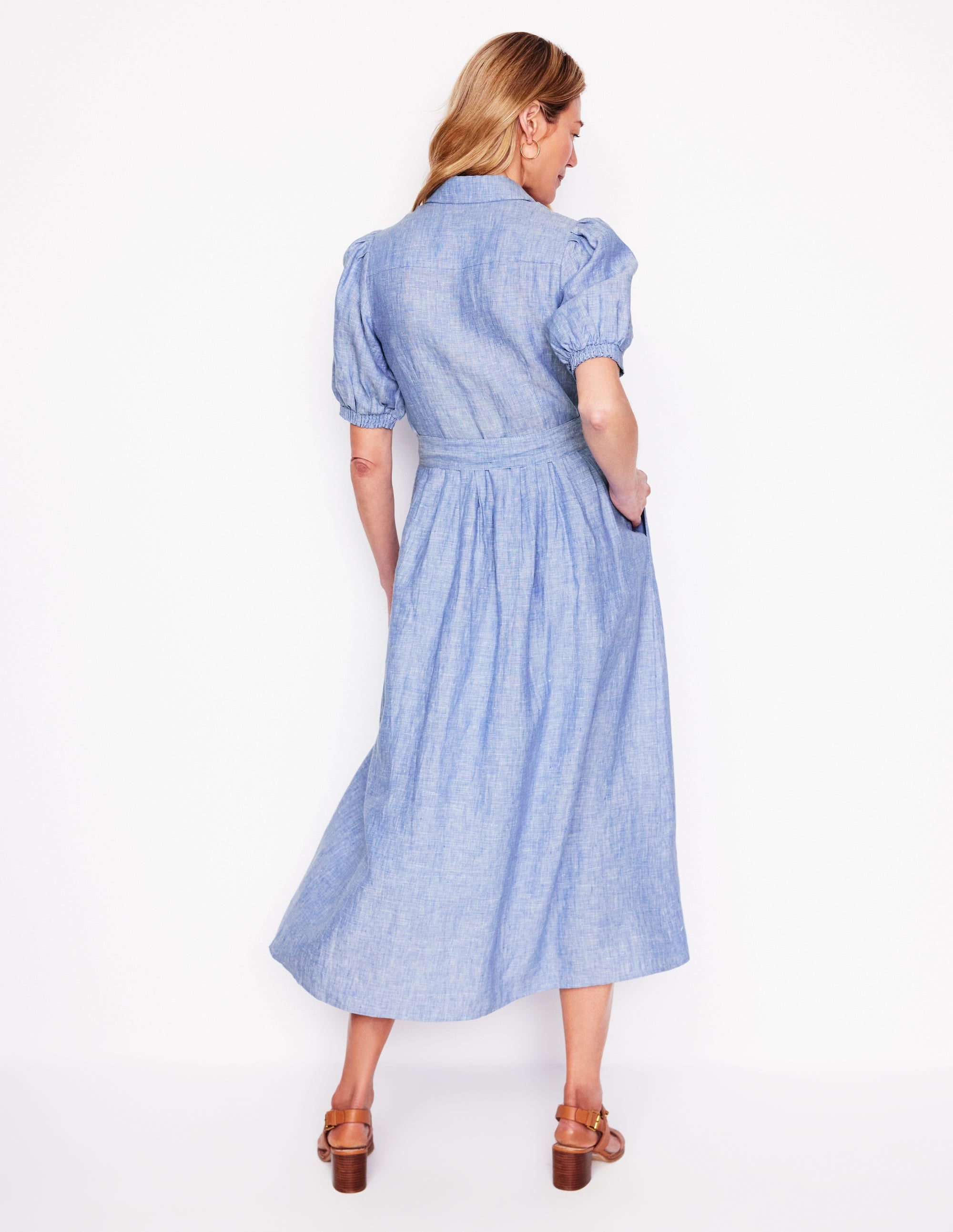 Alexa Linen Maxi Shirt Dress-Grey Blue Chambray - Image 3
