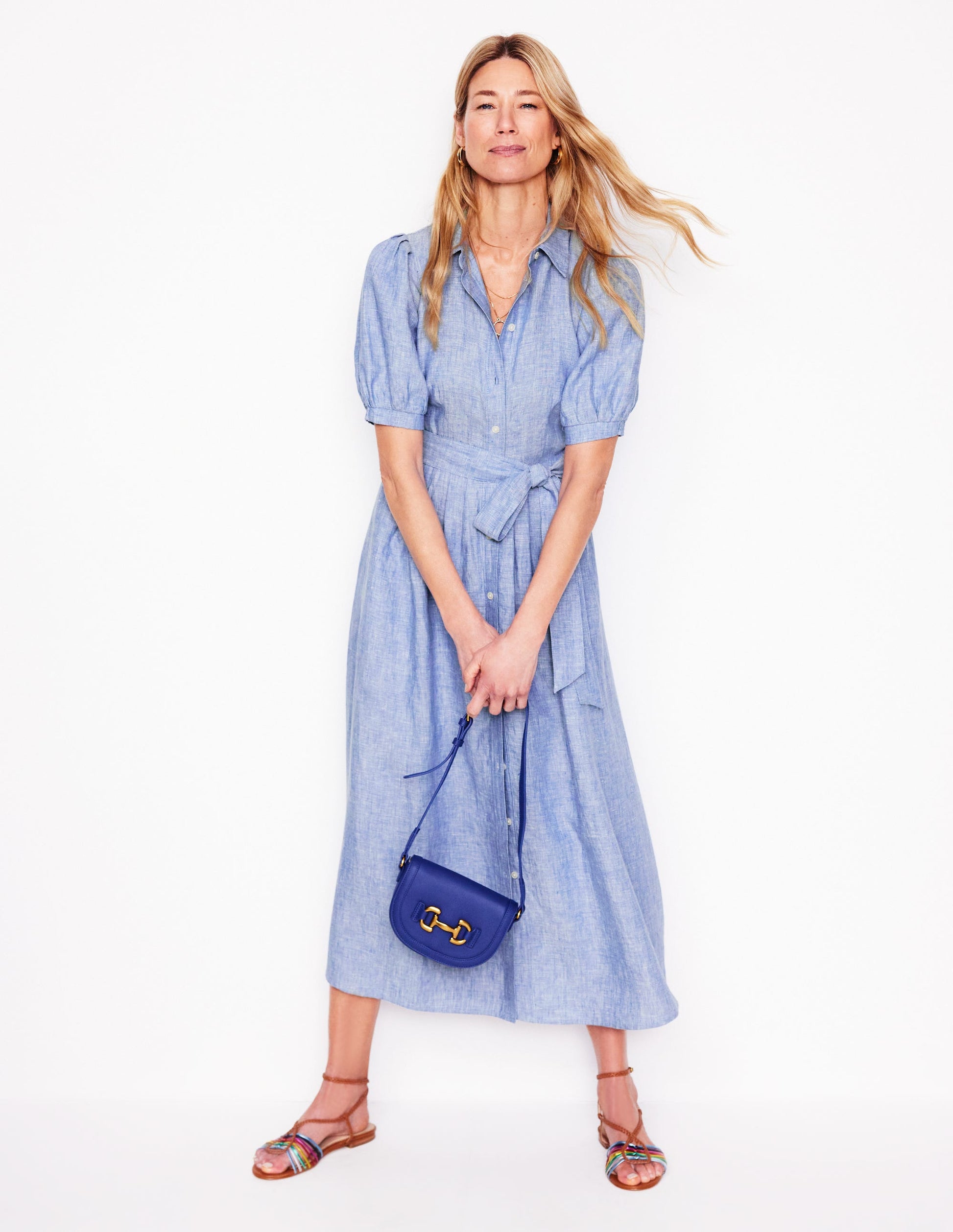 Alexa Linen Maxi Shirt Dress-Grey Blue Chambray Boden USA