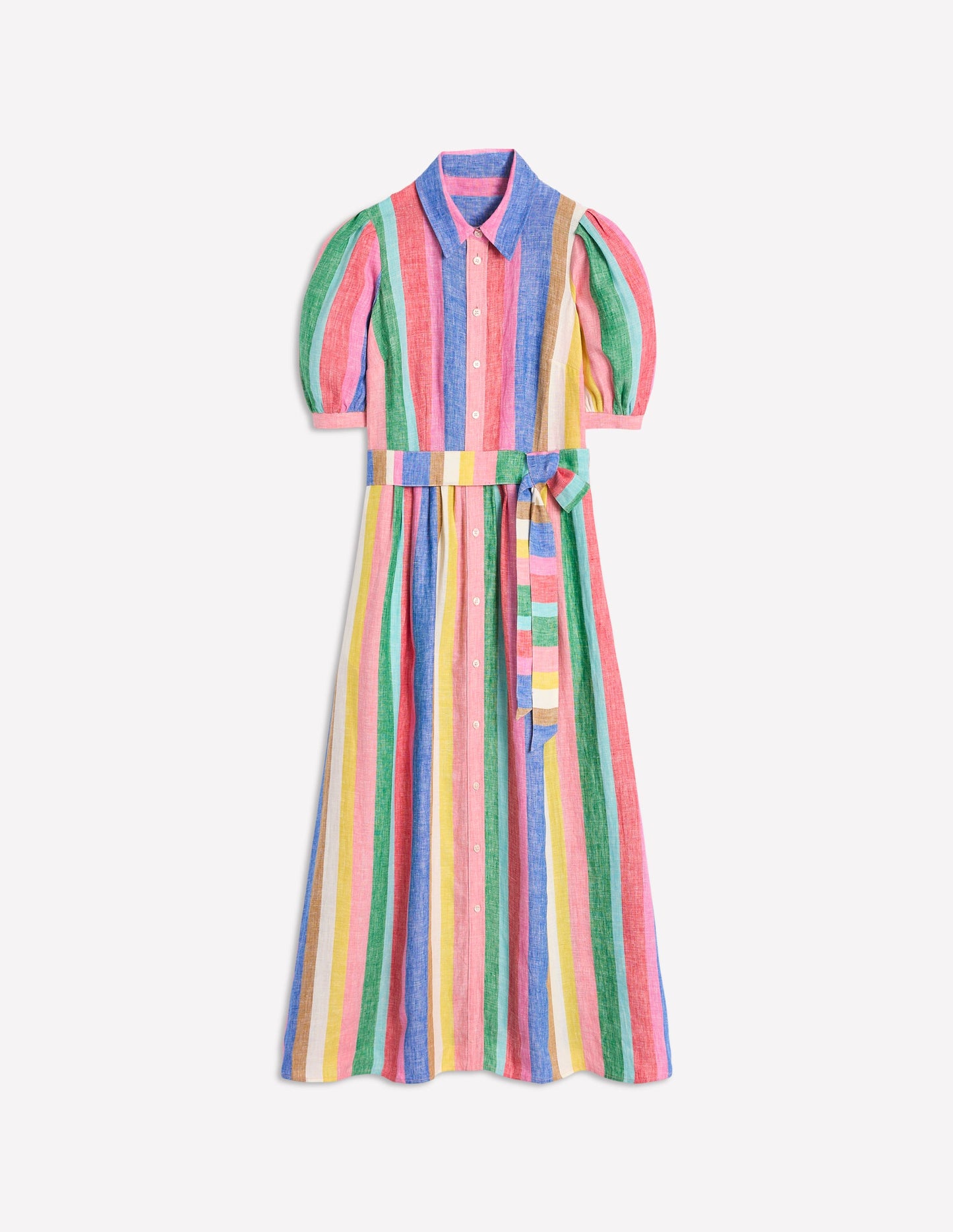 Alexa Linen Maxi Shirt Dress-Rich Emerald and Pink Rainbow