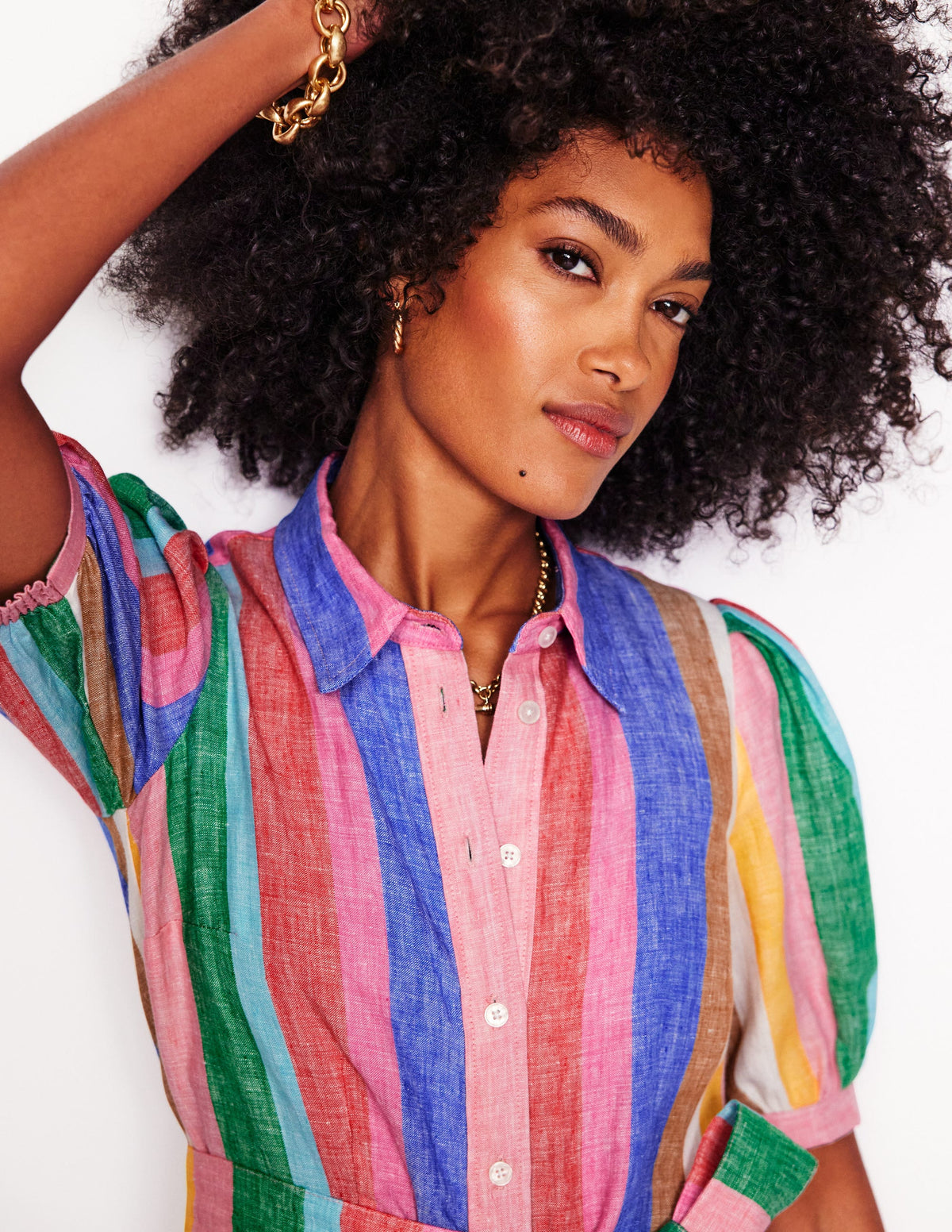 Alexa Linen Maxi Shirt Dress-Bright Rainbow Stripe - Image 5