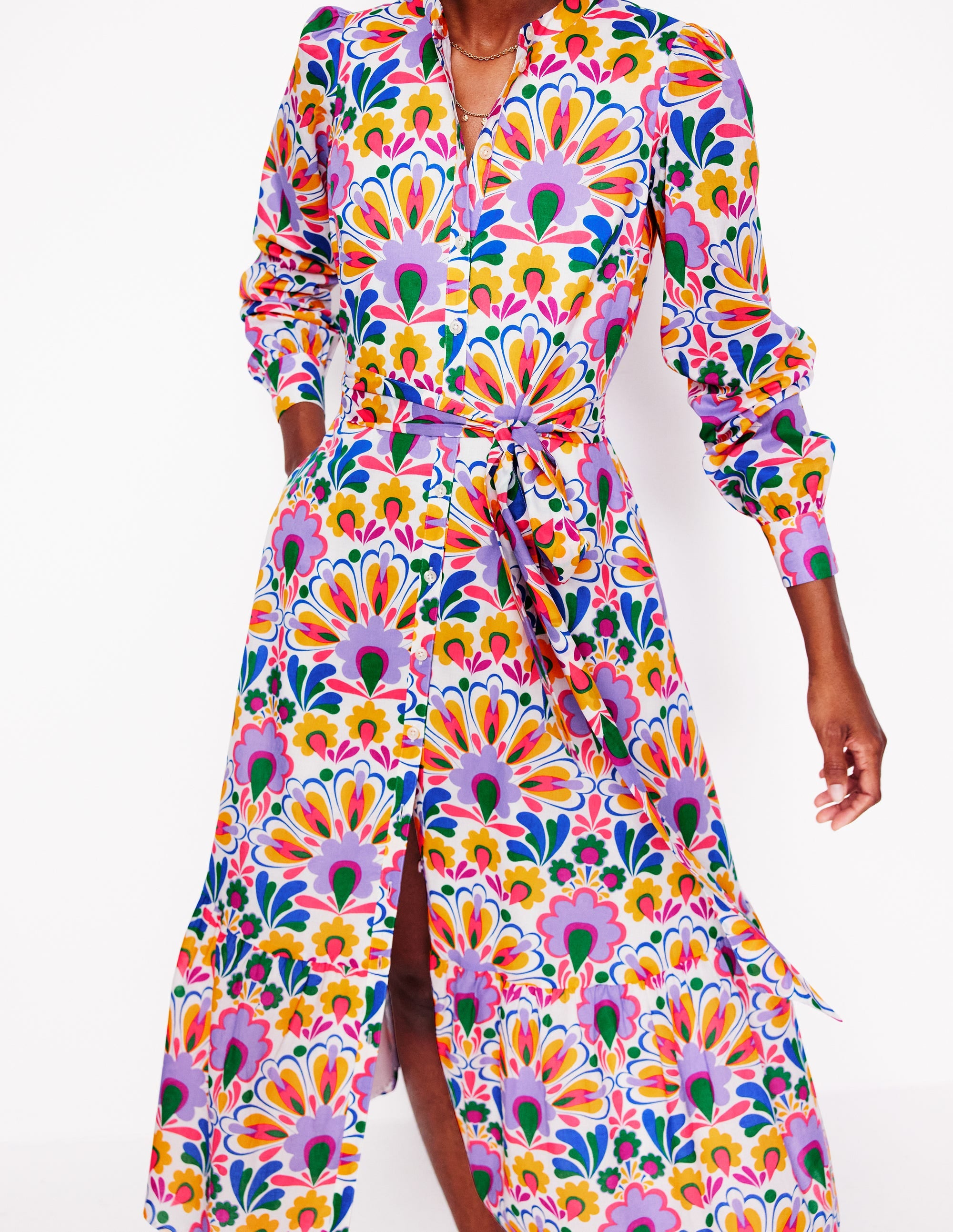 Mia Tiered Shirt Dress-Ivory,  Decorative Dandelion - Image 2