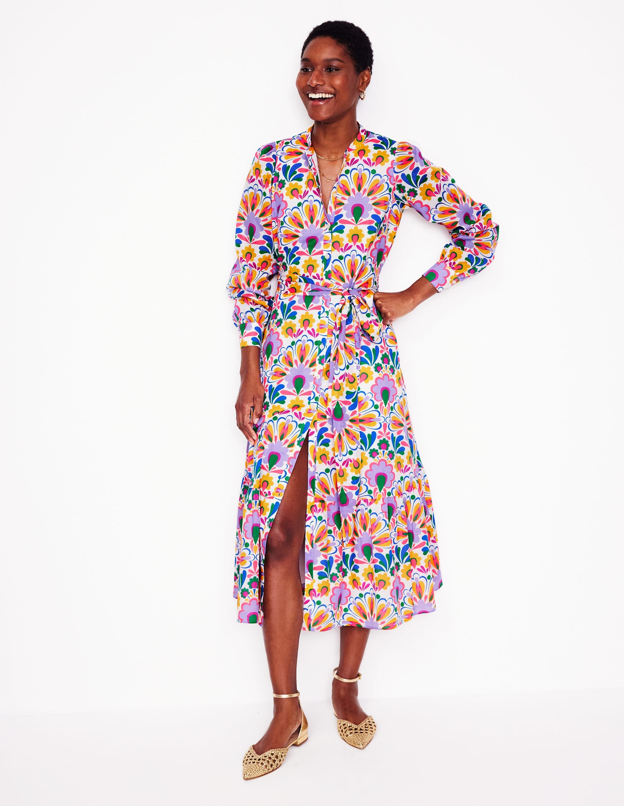 Mia Tiered Shirt Dress-Ivory,  Decorative Dandelion - Image 4