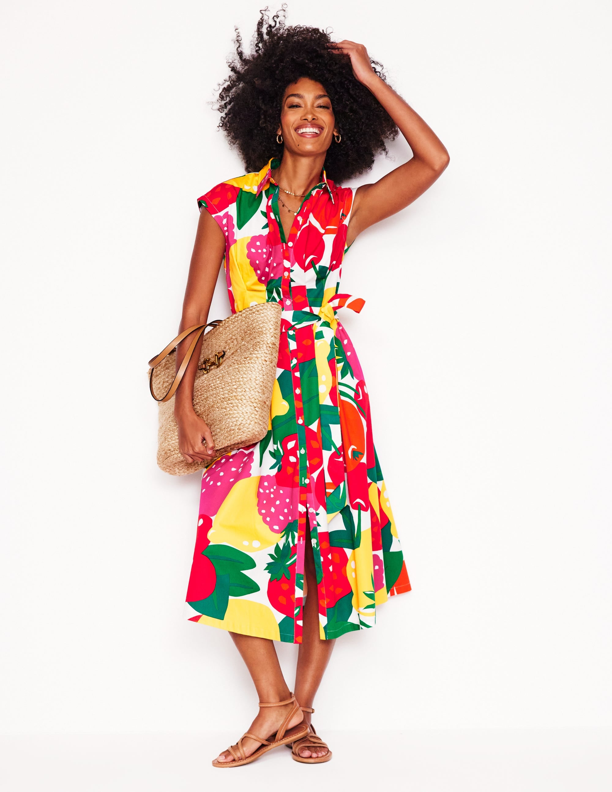 Rachel Cotton Midi Shirt Dress-Multi, Summer Fruits - Image 1