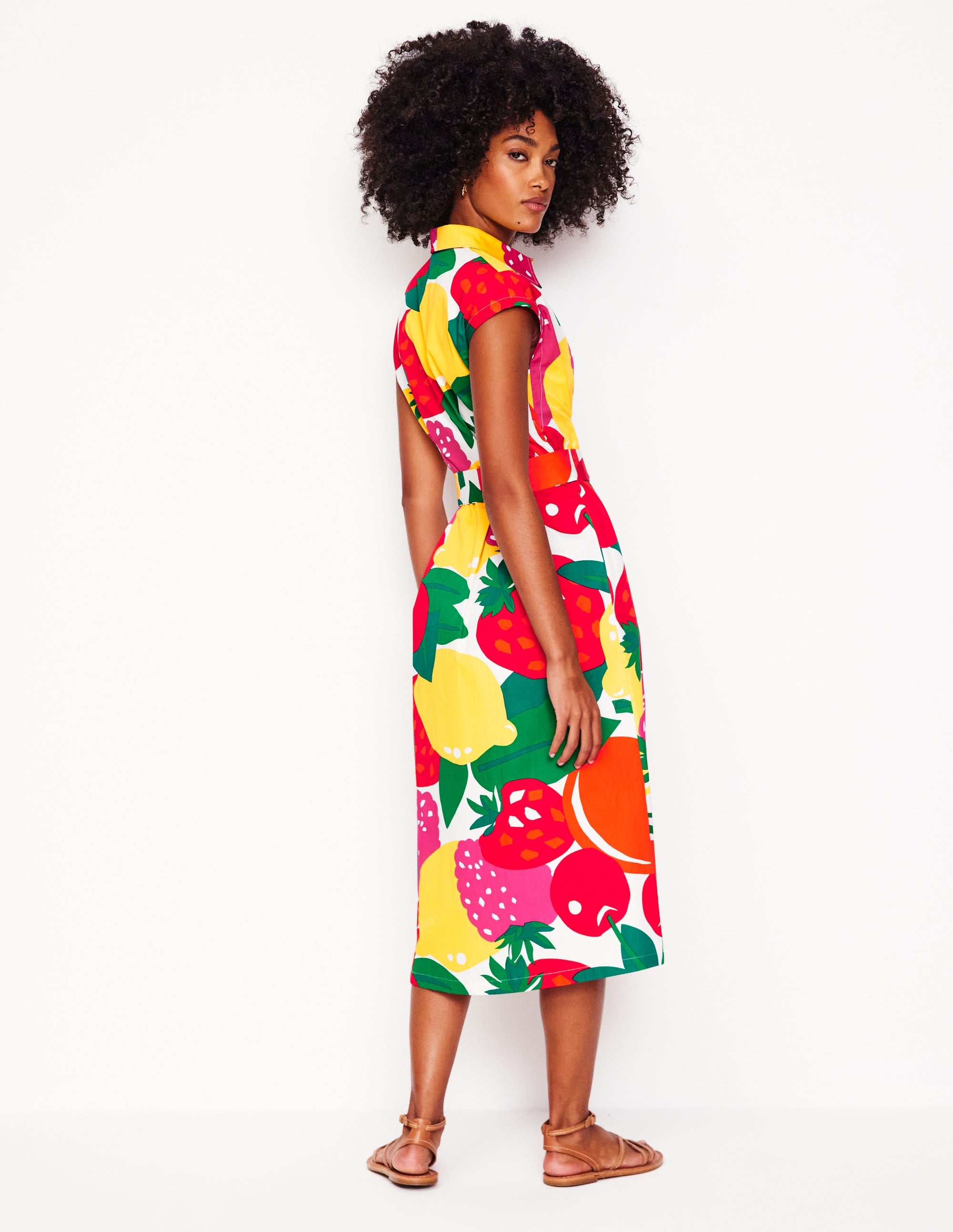 Rachel Cotton Midi Shirt Dress-Multi, Summer Fruits - Image 3