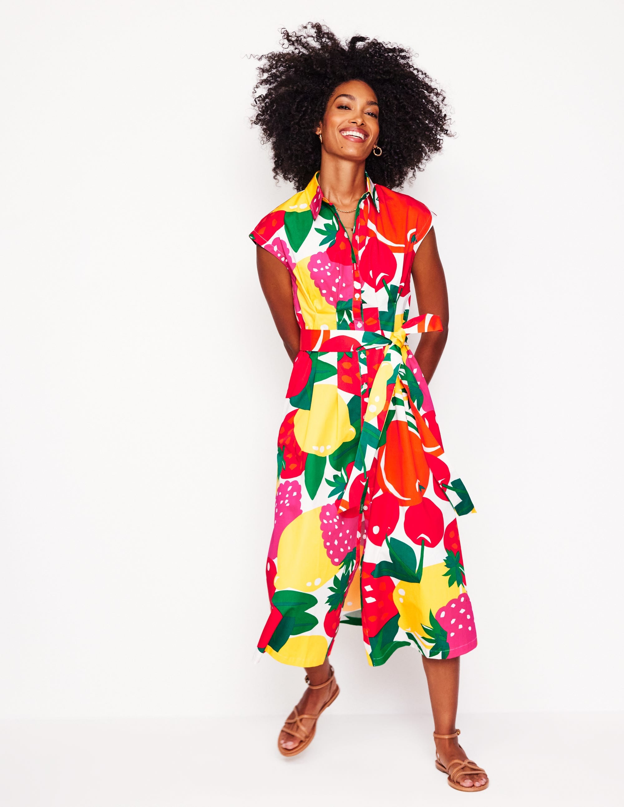 Rachel Cotton Midi Shirt Dress-Multi, Summer Fruits - Image 4