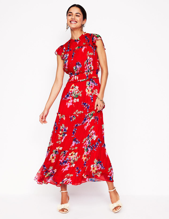 High Neck Sleeveless Dress-Rouge, Delicate Blooms
