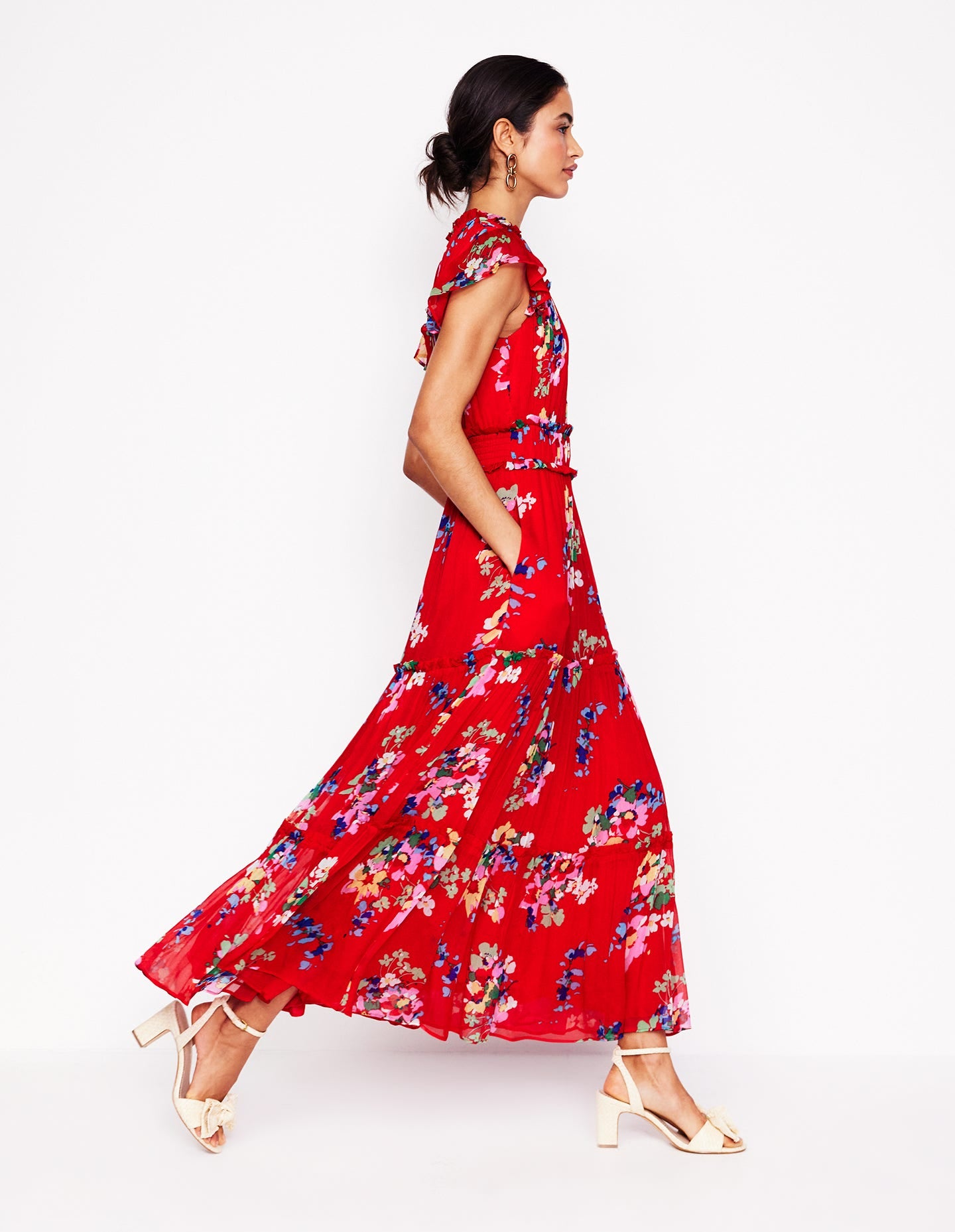 Sleeveless Ruffle Dress-Rouge, Delicate Blooms