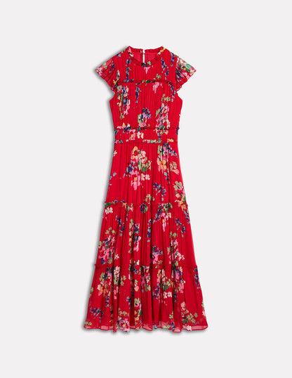 Sleeveless Ruffle Dress-Rouge, Delicate Blooms