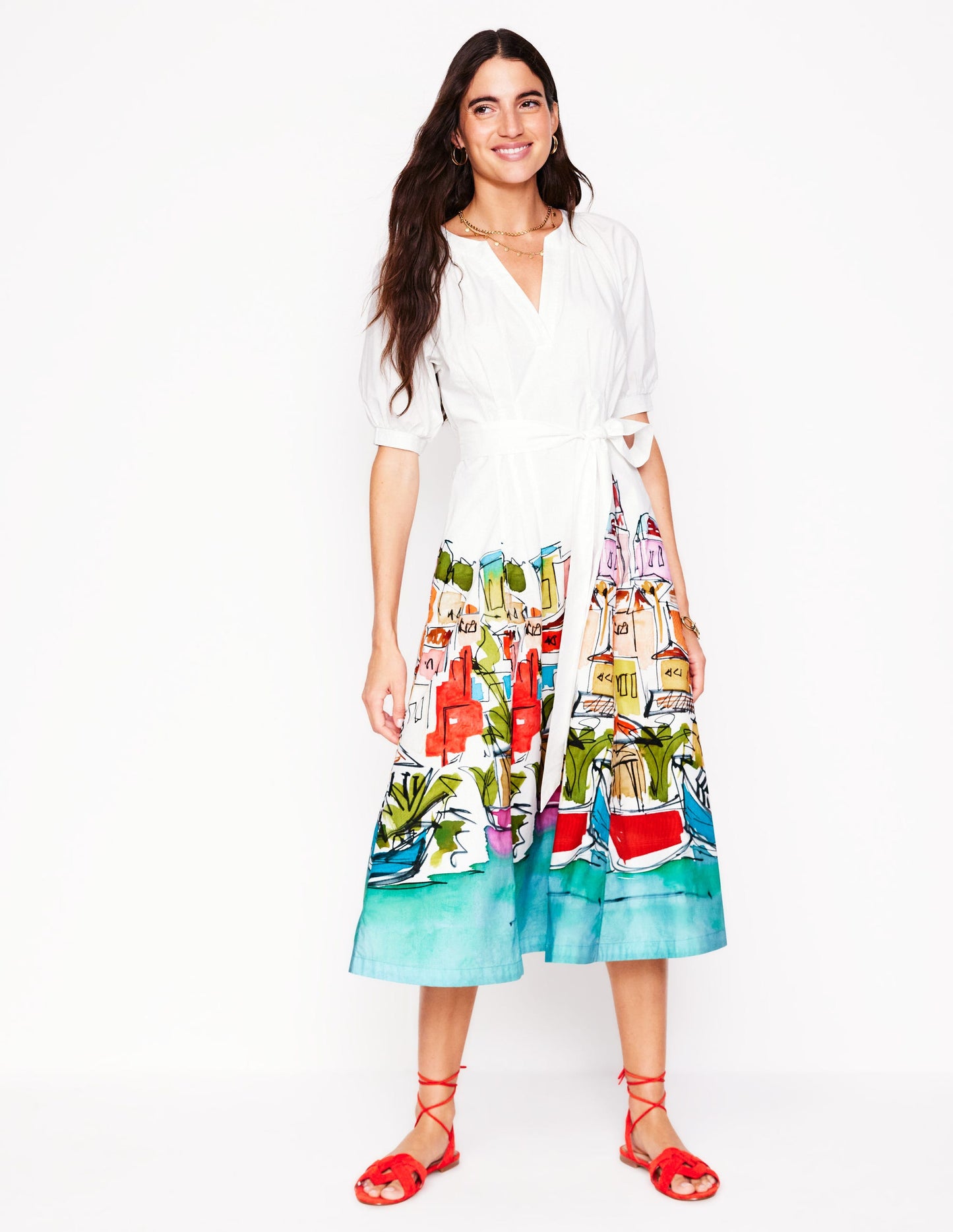 Bria Puff Sleeve Midi Dress-Multi, Rainbow Village