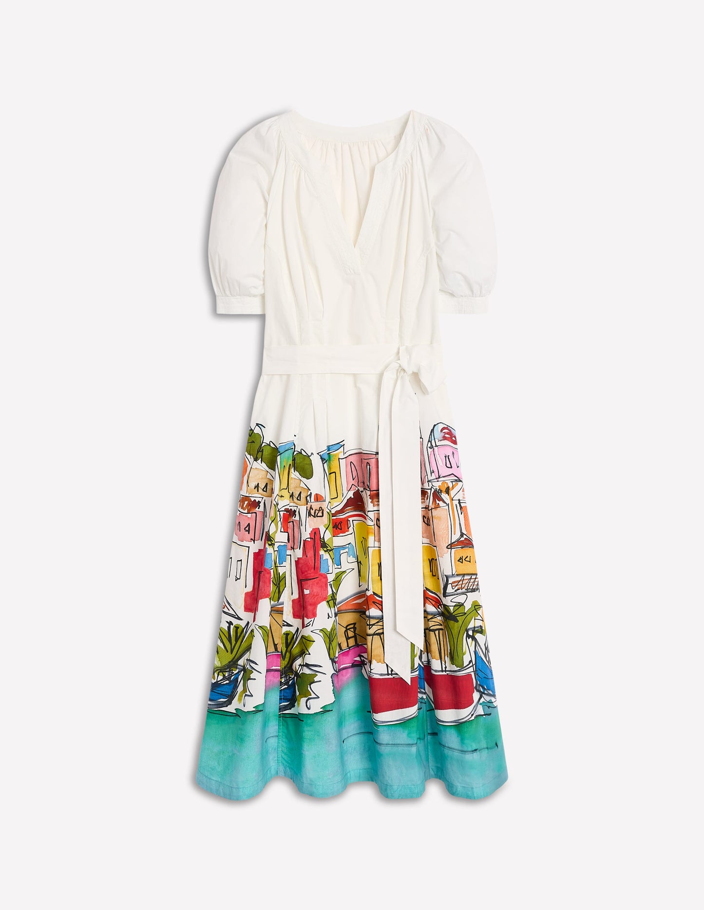 Bria Puff Sleeve Midi Dress-Multi, Rainbow Village