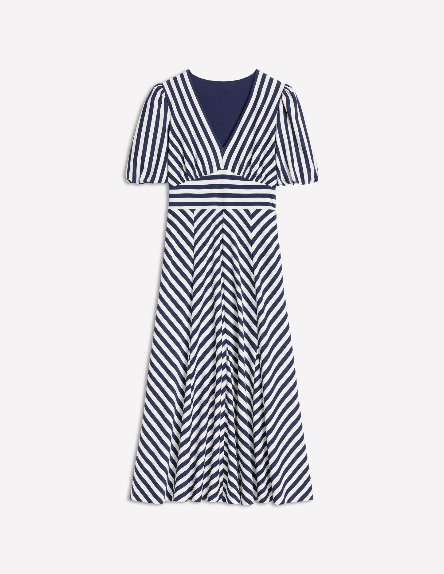 Ponte Panelled Tea Dress-French Navy, Ivory Stripe