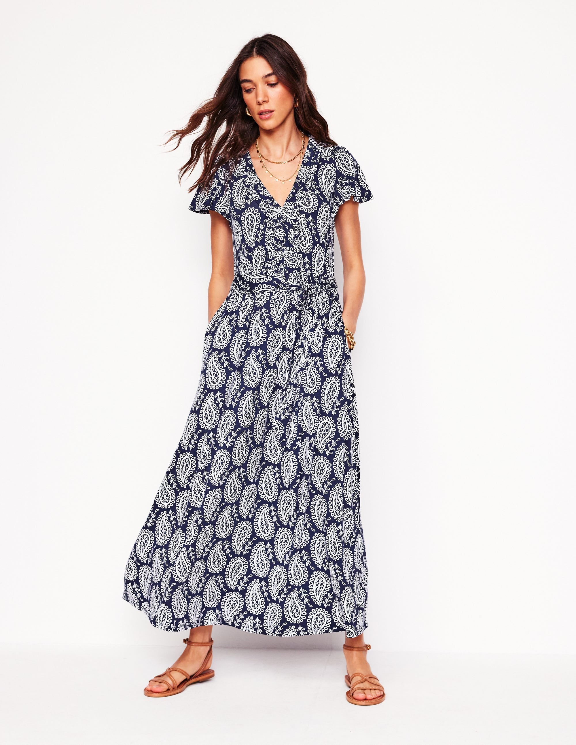 Nicola Jersey Tea Dress-French Navy,  Paisley Heart - Image 1