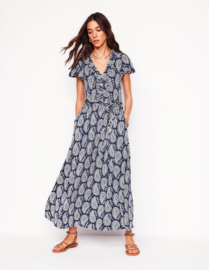 Nicola Jersey Tea Dress-French Navy,  Paisley Heart