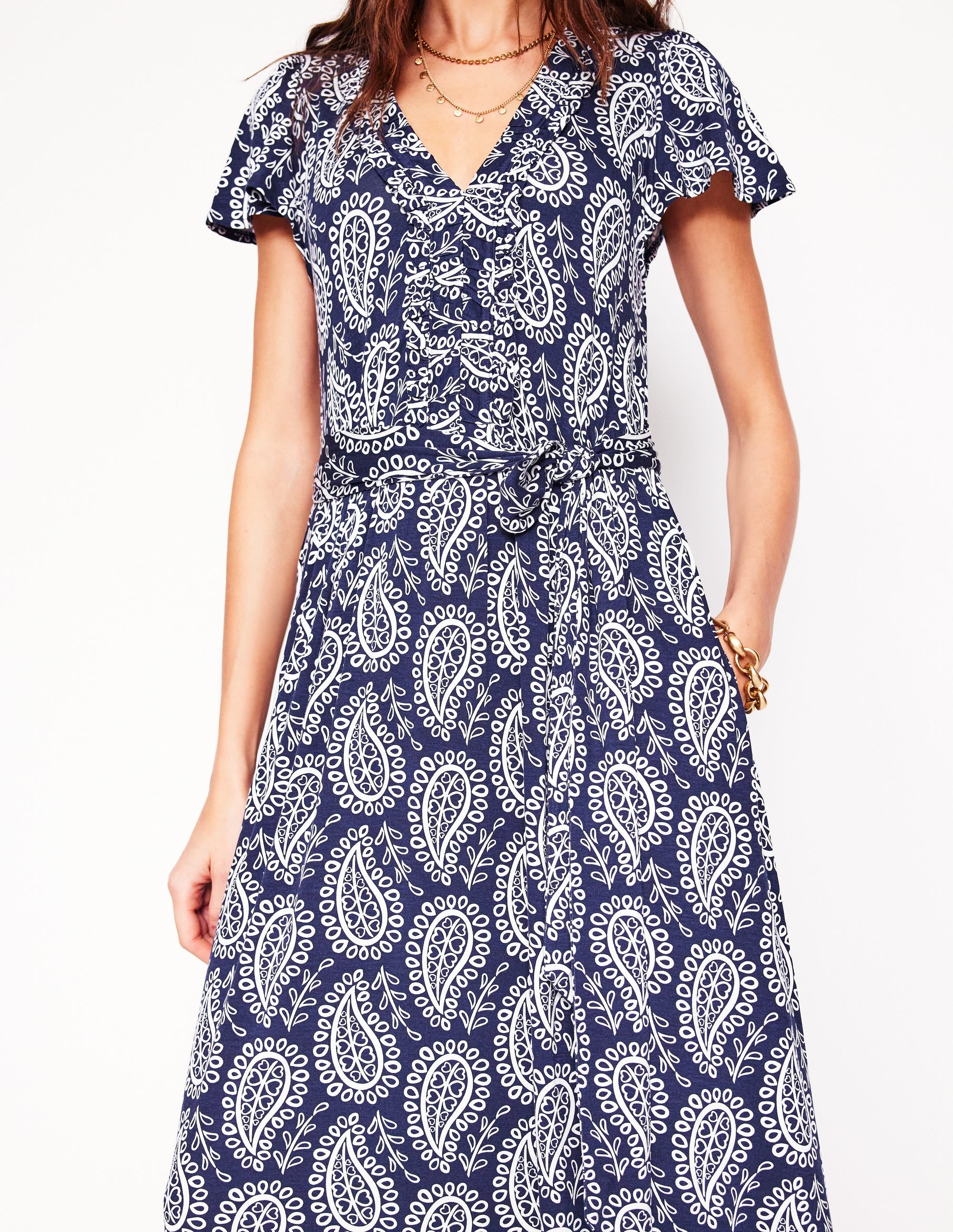 Nicola Jersey Tea Dress-French Navy,  Paisley Heart - Image 2