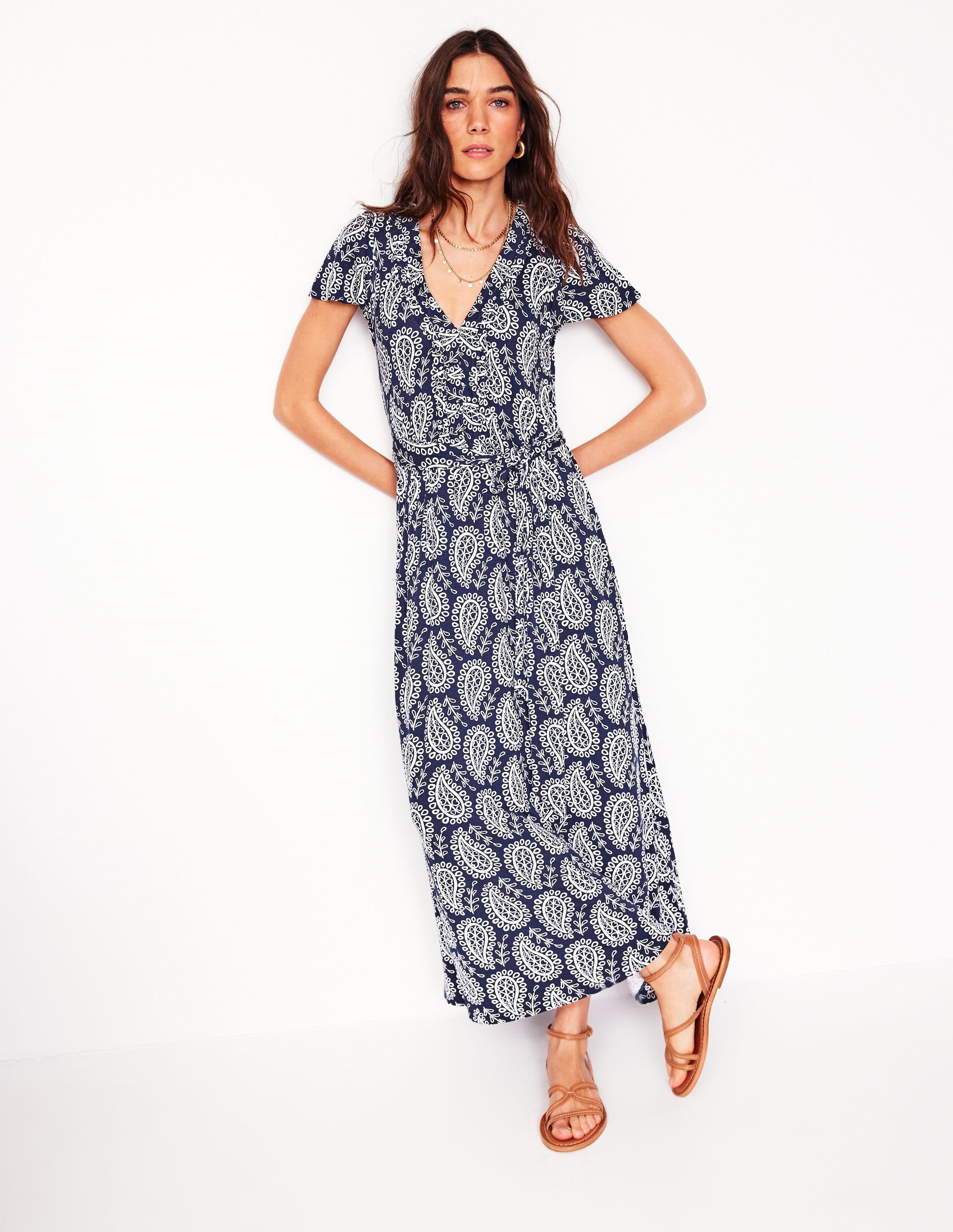 Nicola Jersey Tea Dress-French Navy,  Paisley Heart - Image 4