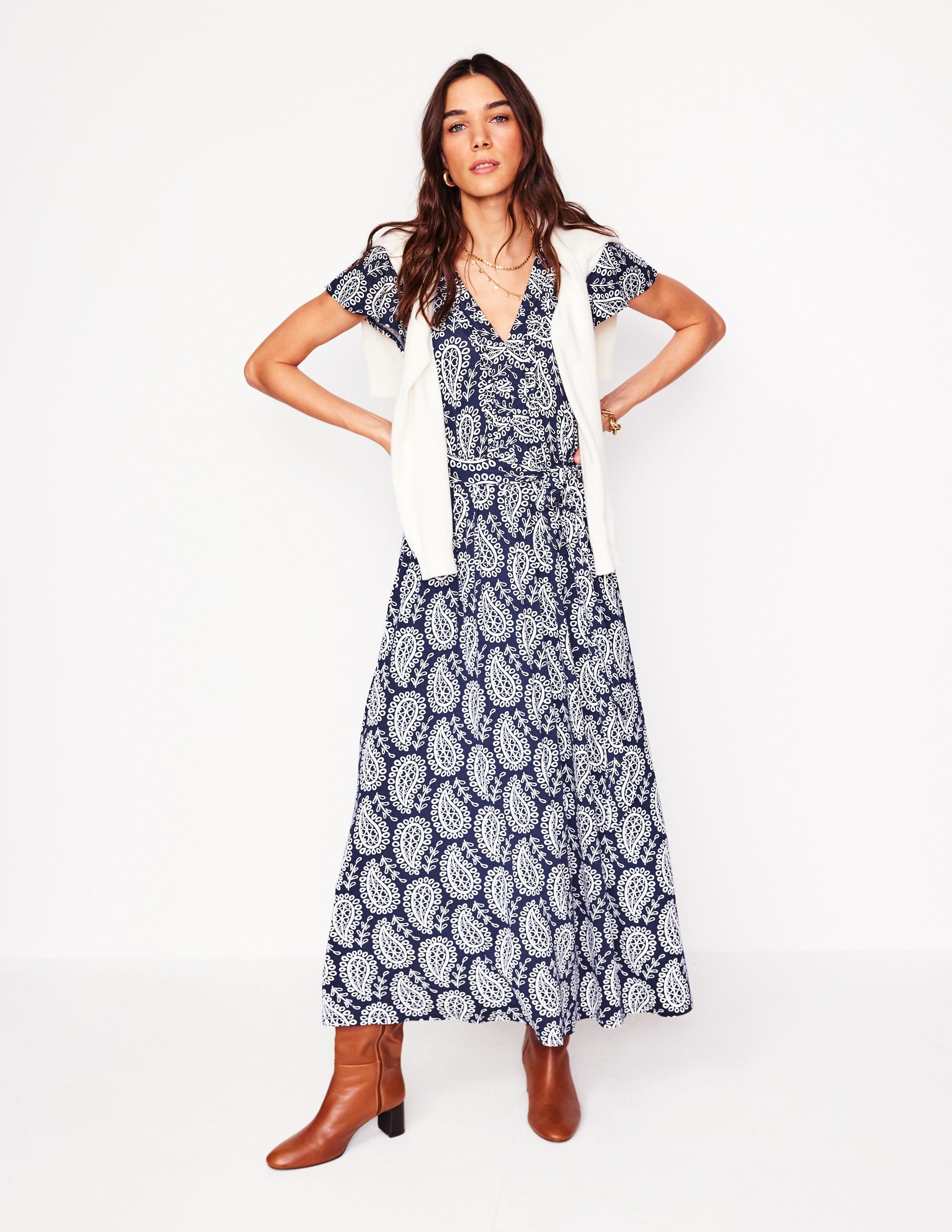 Nicola Jersey Tea Dress-French Navy,  Paisley Heart - Image 5