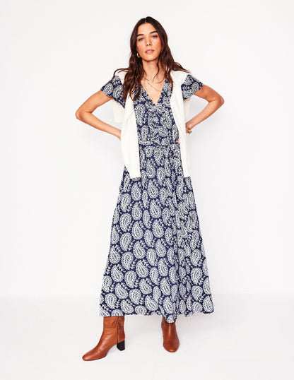 Nicola Jersey Tea Dress-French Navy,  Paisley Heart