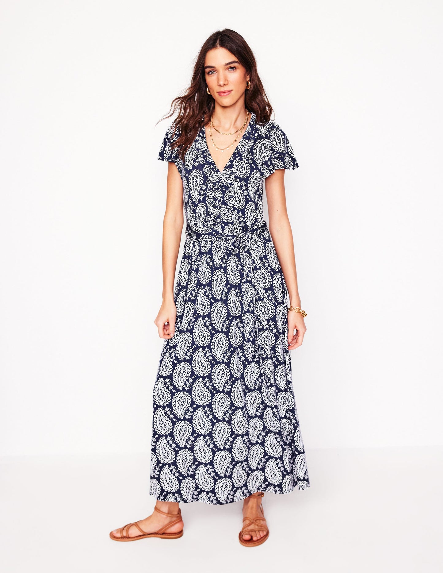 Nicola Jersey Tea Dress-French Navy,  Paisley Heart