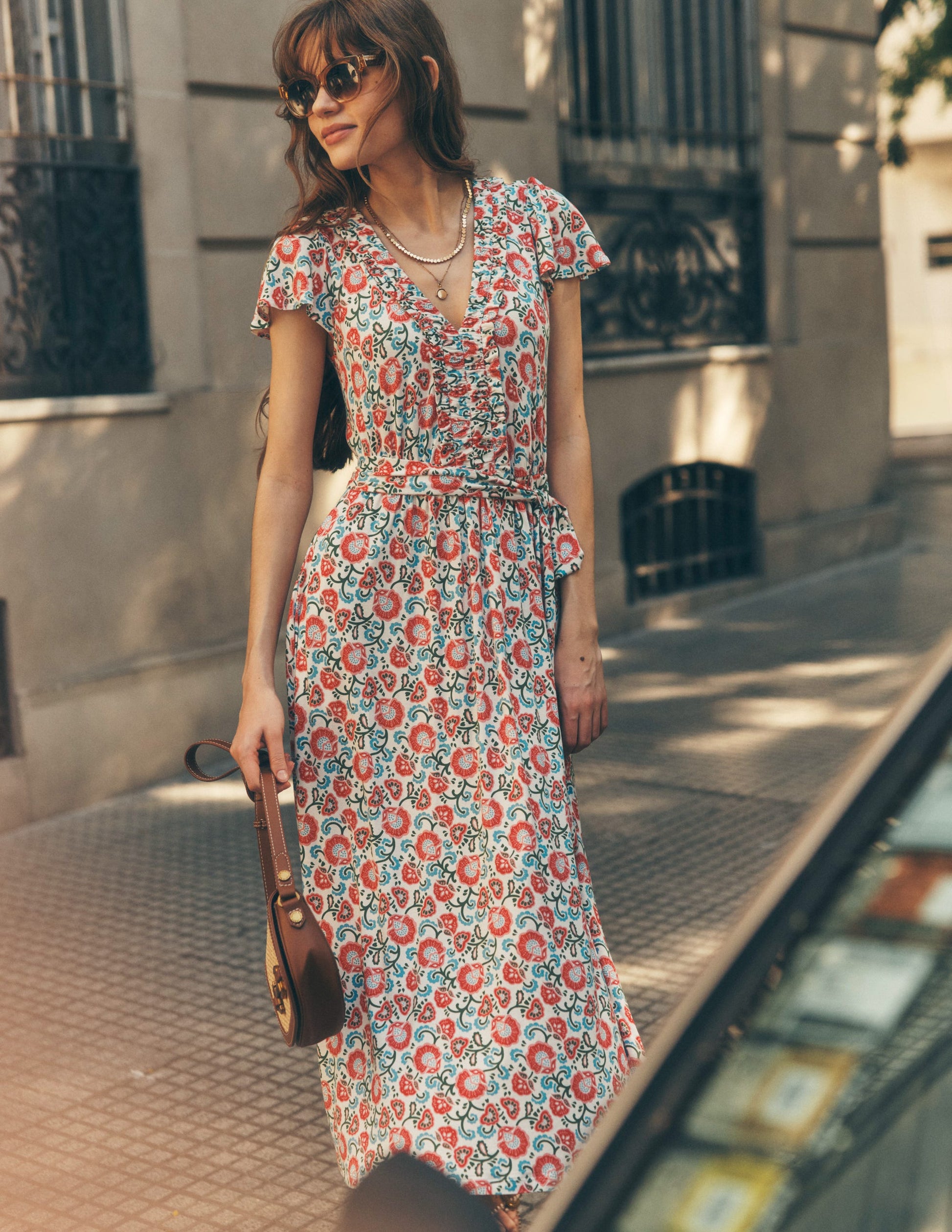 Nicola Jersey Tea Dress-Ivory, Garden Vine-5