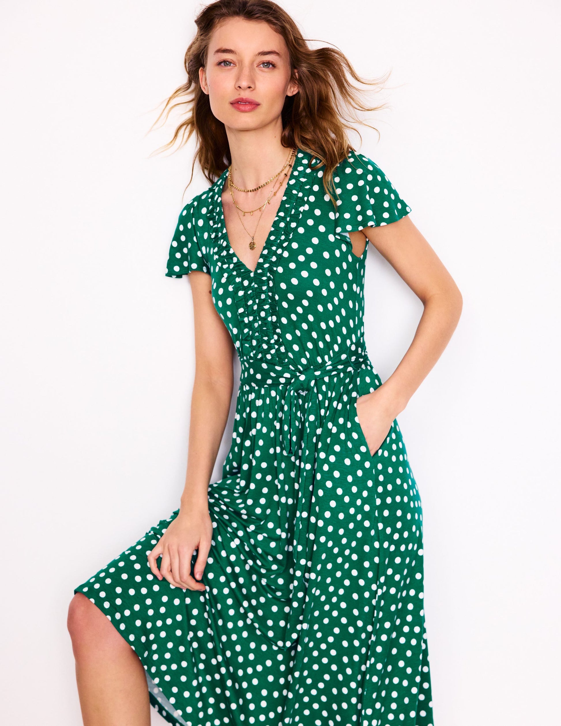 Nicola Jersey Tea Dress-Forest Grass, Painted Dot | Boden USA Nicola Jersey Tea Dress-Forest Grass, Painted Dot | Boden USA