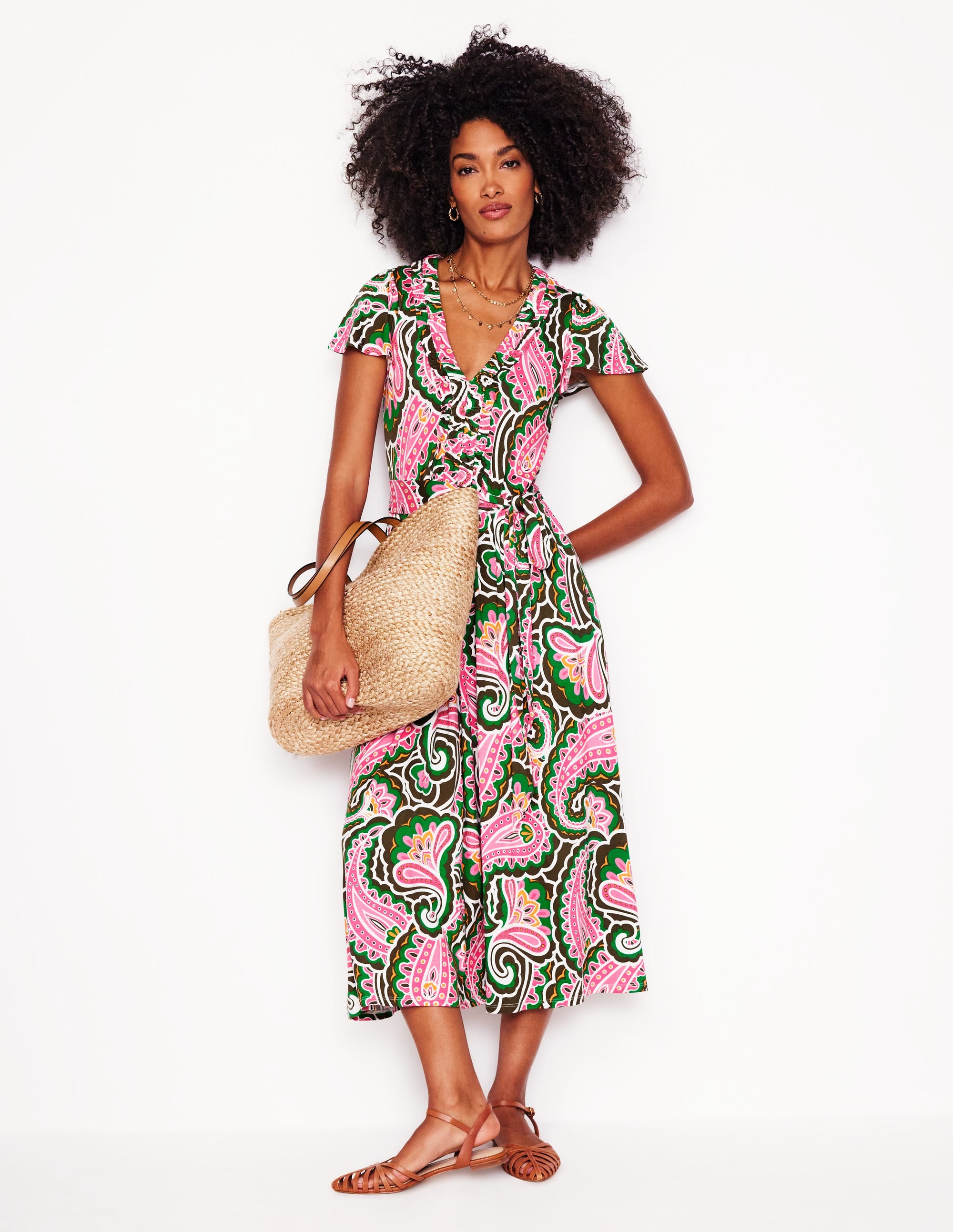 Nicola Jersey Tea Dress-Multi, Scallop Paisley - Image 1