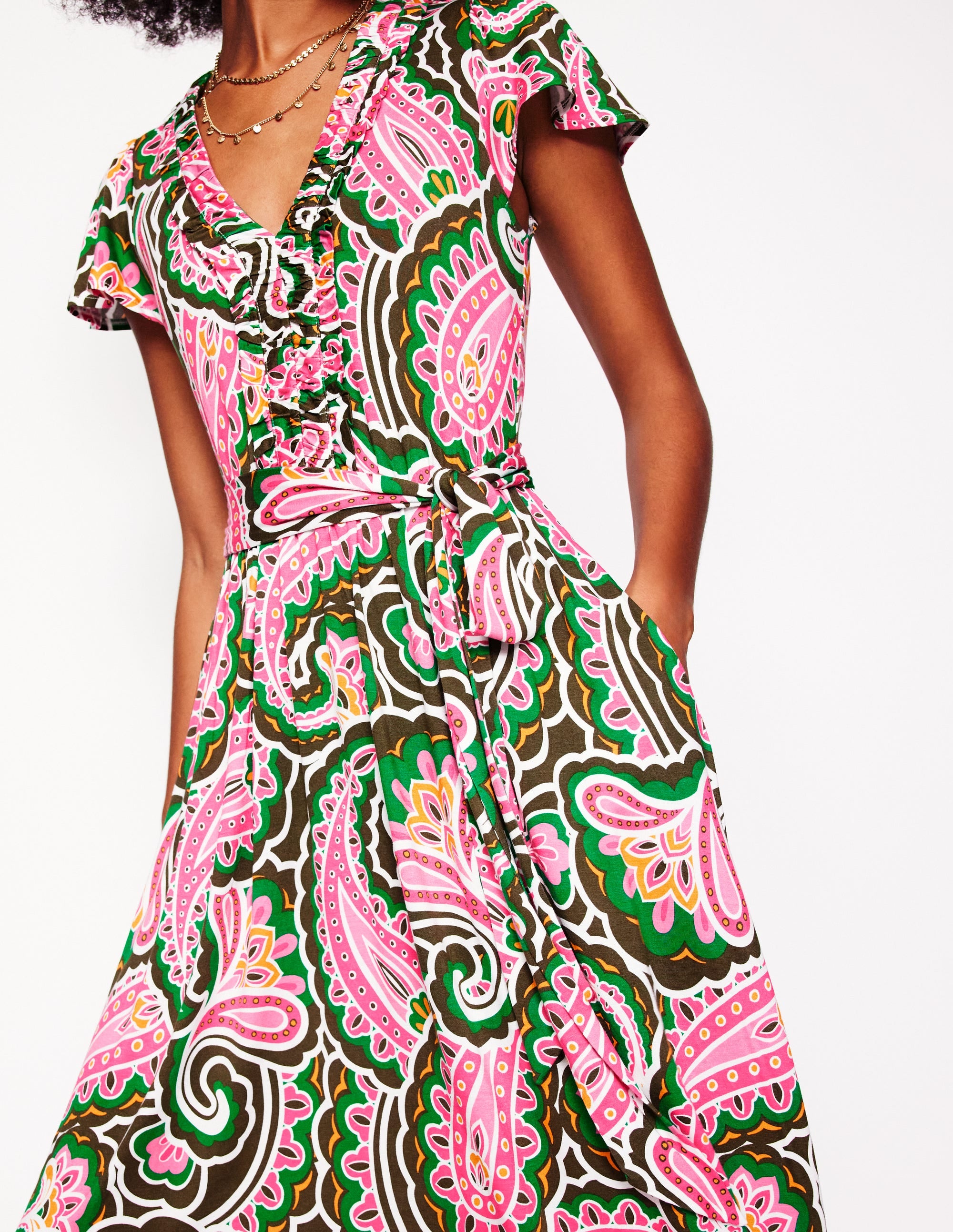 Nicola Jersey Tea Dress-Multi, Scallop Paisley - Image 2