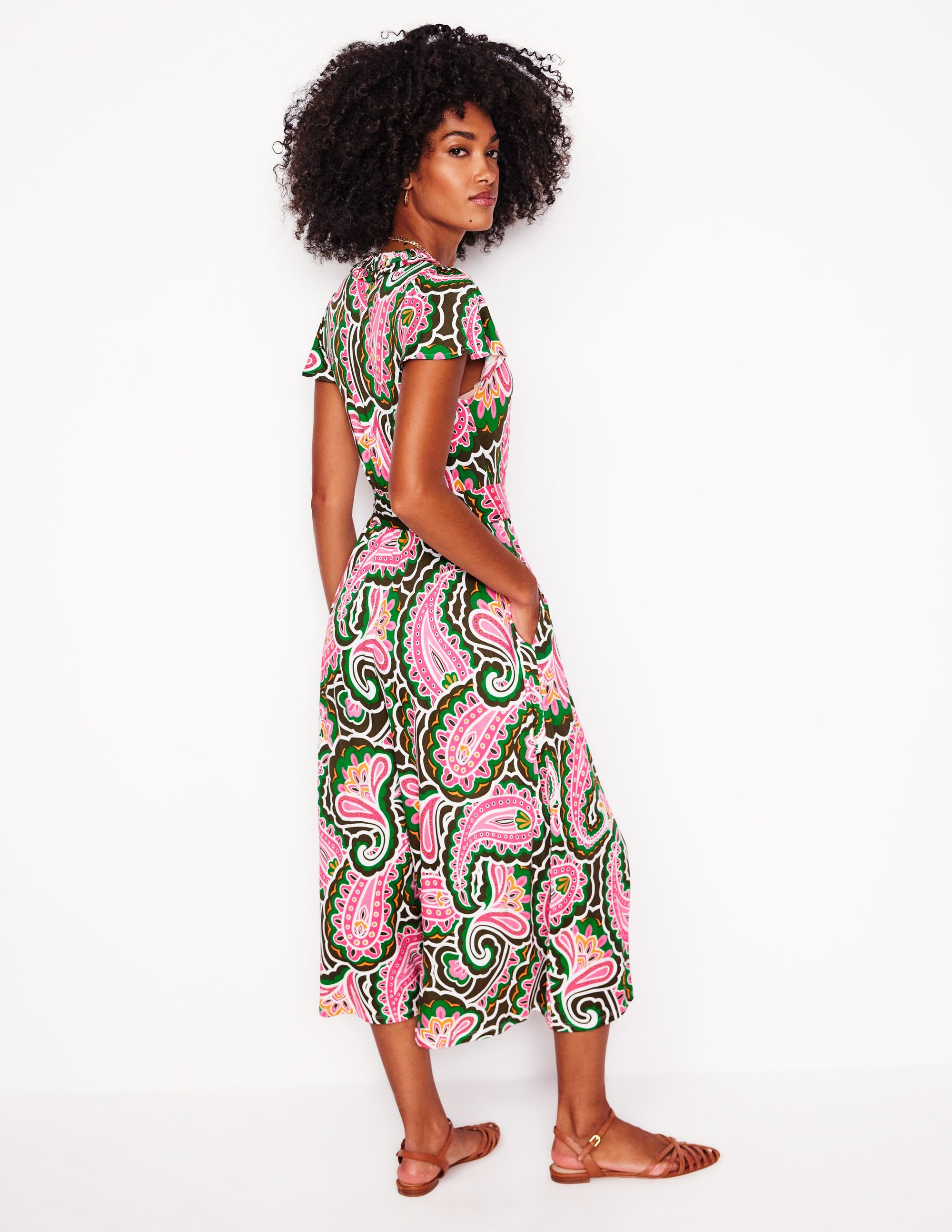 Nicola Jersey Tea Dress-Multi, Scallop Paisley - Image 3