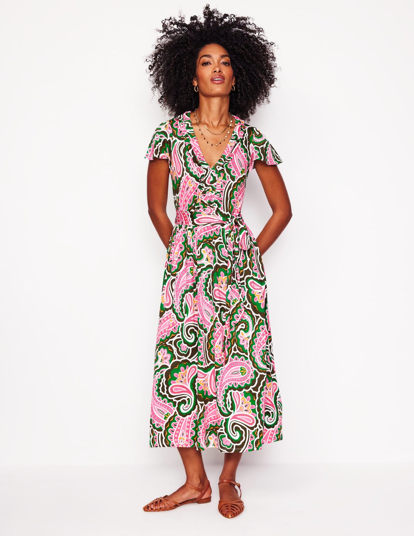 Nicola Jersey Tea Dress-Multi, Scallop Paisley