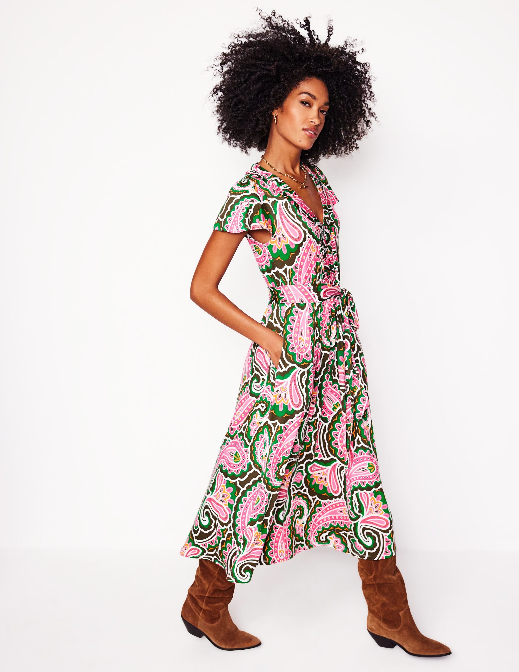 Nicola Jersey Tea Dress-Multi, Scallop Paisley - Image 5