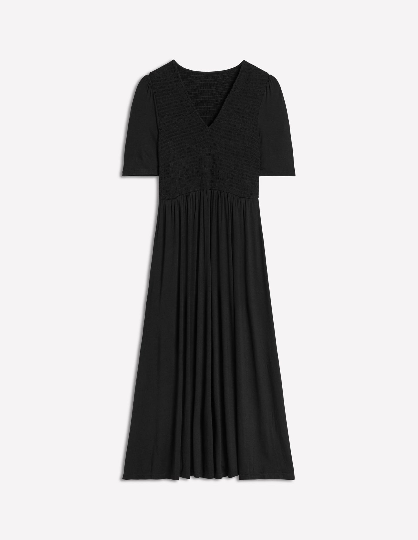 Bethany Smocked Jersey Dress-Black