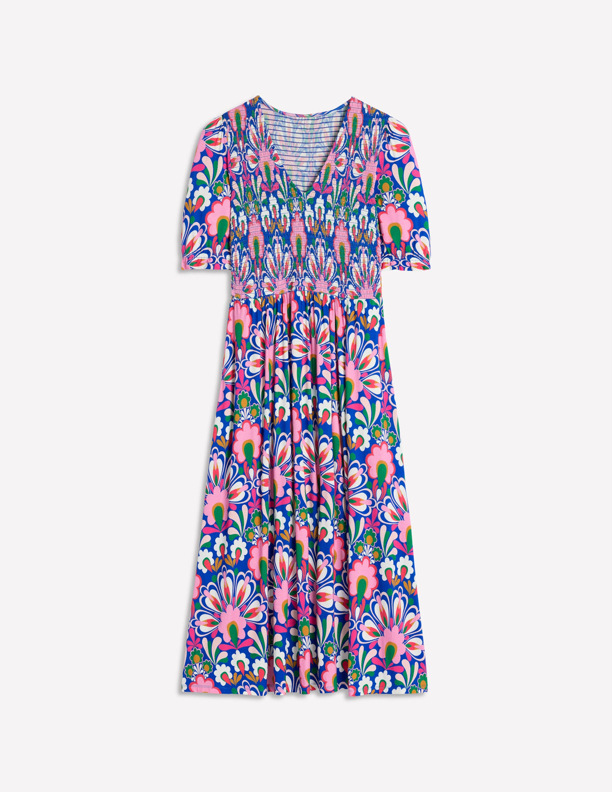 Bethany Smocked Jersey Dress-Gallery Blue, Dandelion - Image 7