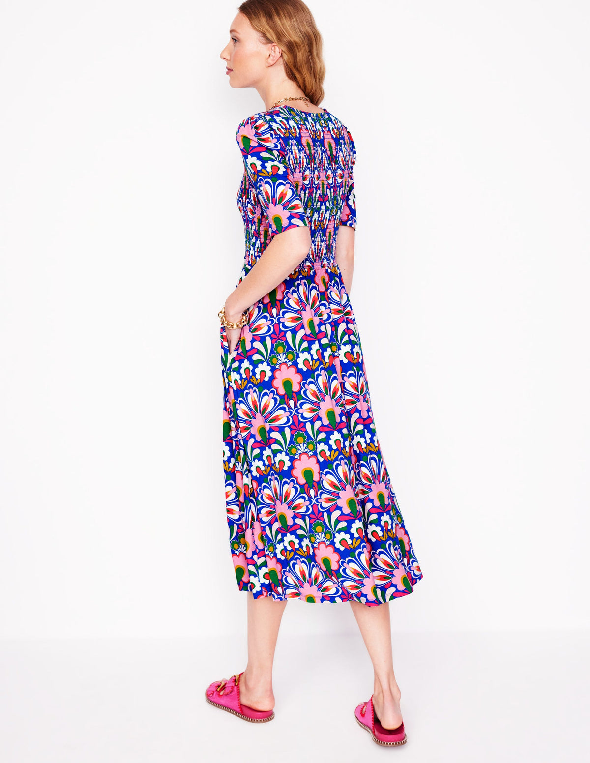 Bethany Smocked Jersey Dress-Gallery Blue, Dandelion - Image 4