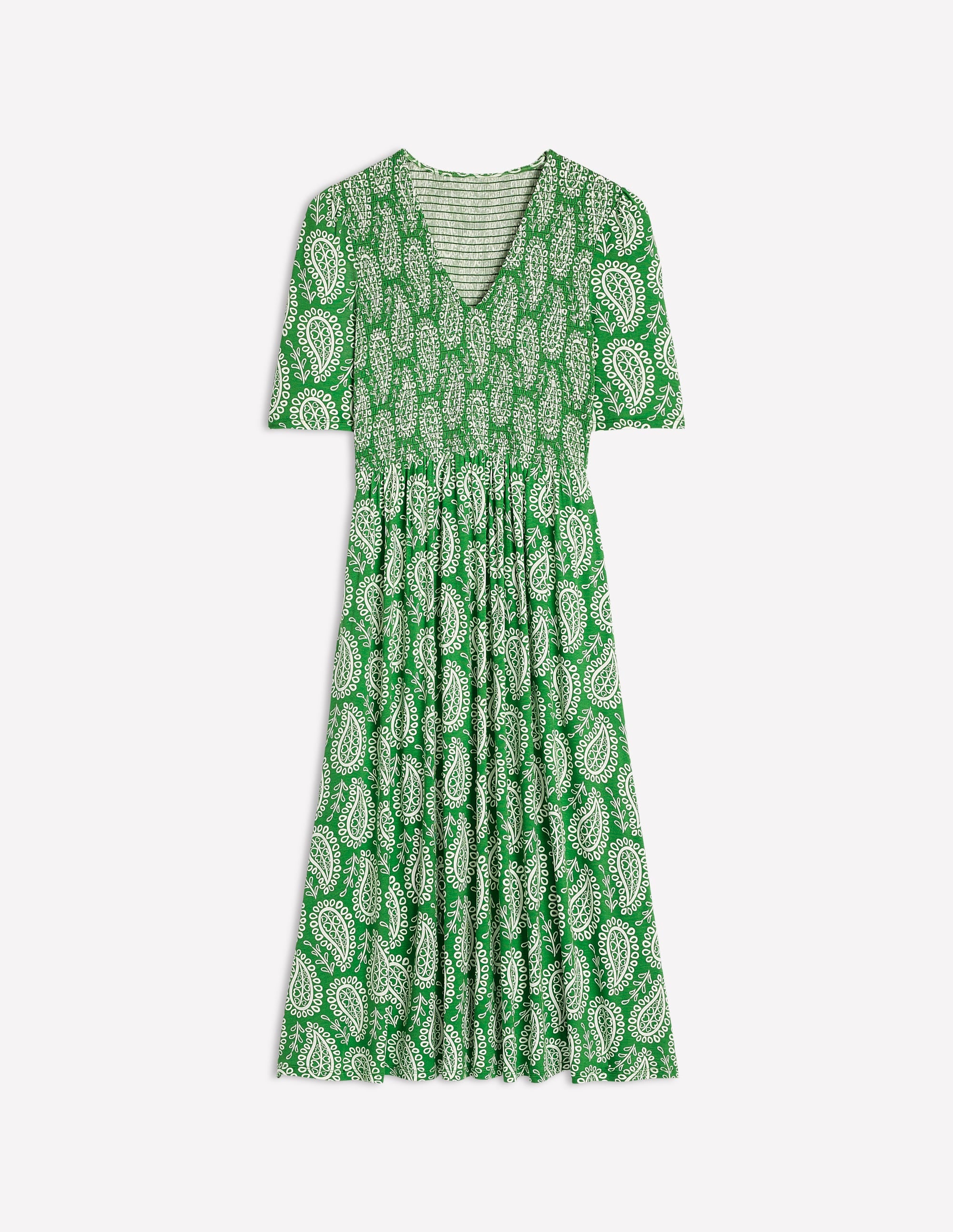 Bethany Smocked Jersey Dress-Paradise Green, Paisley Heart - Image 6