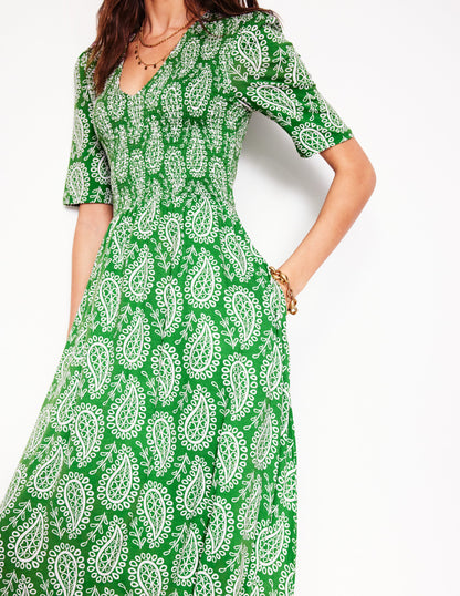 Bethany Smocked Jersey Dress-Paradise Green, Paisley Heart