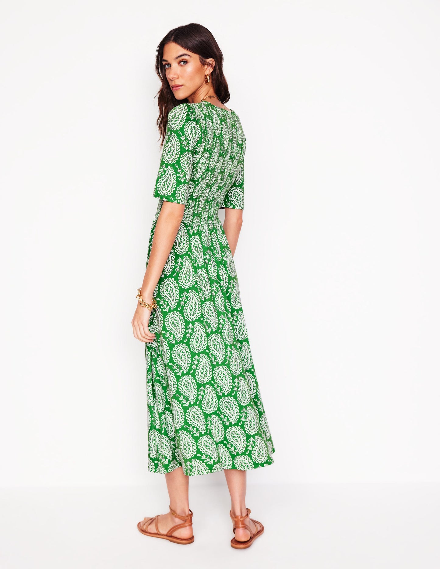 Bethany Smocked Jersey Dress-Paradise Green, Paisley Heart