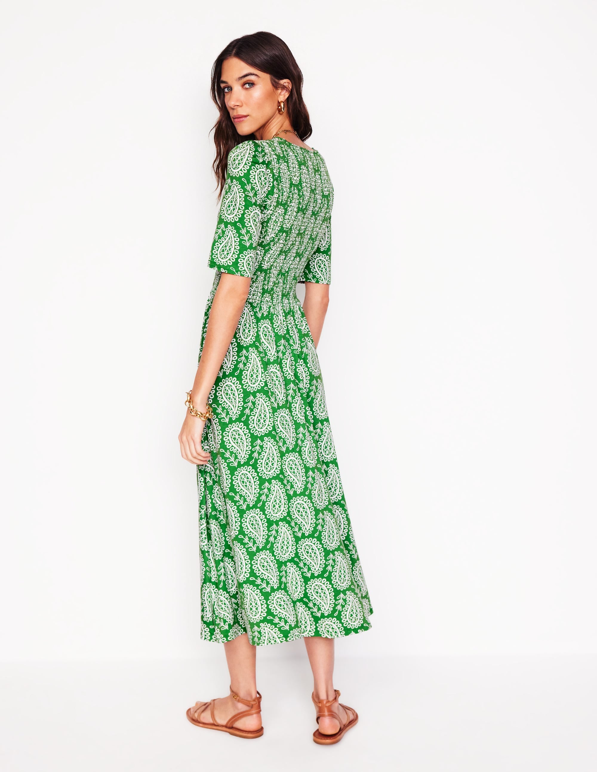 Bethany Smocked Jersey Dress-Paradise Green, Paisley Heart - Image 4