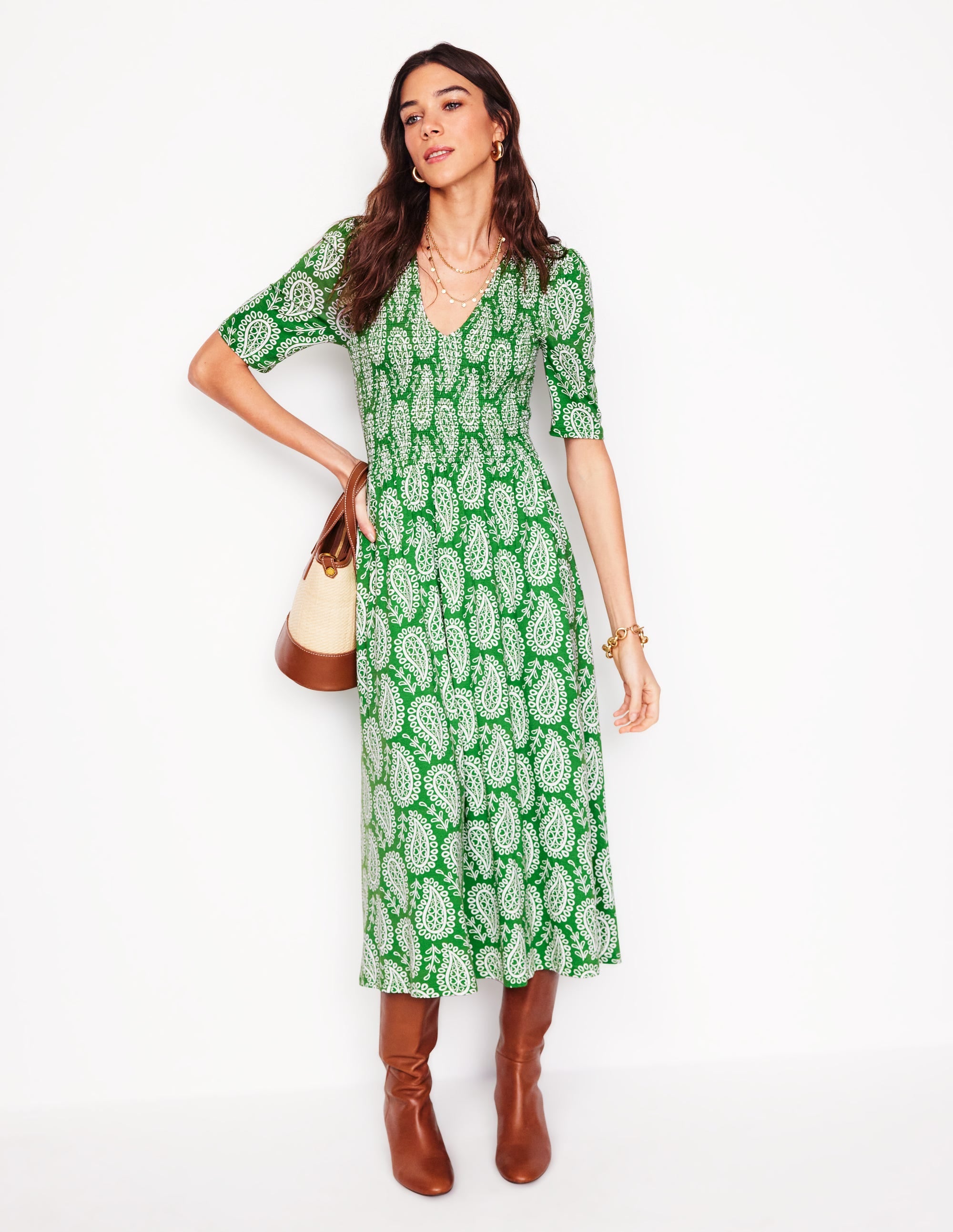 Bethany Smocked Jersey Dress-Paradise Green, Paisley Heart - Image 5