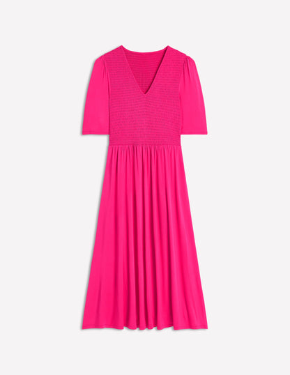 Bethany Smocked Jersey Dress-Pink Peony